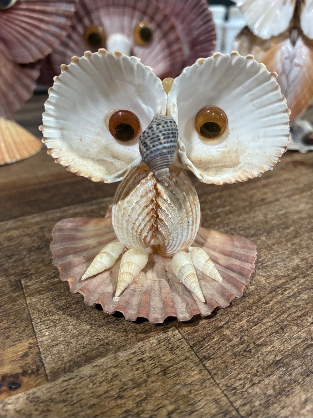 Vintage Seashell Owl Accent - Cream & Tan